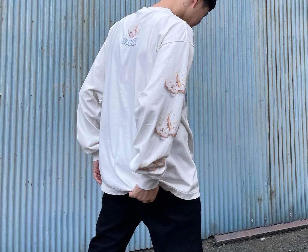 SAINT Mxxxxxx HEART COOKIES L/S TEE/WHT Love Oreo printed long sleeves Off-white S-XL Customized co-branded main mark/wash mark Correct version Ready-made garments washed and distressed VINTAGE feeling Top-notch printing technology Perfect restoration